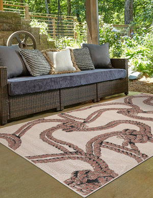 Beige 5' 1 x 8' Outdoor Coastal Rectangle Area Rug Weather Resistant for Patio, Deck, Terrace, Balcony, Porch 100% Polypropylene Coastal Decor Carpet for Sale at Rug Engine