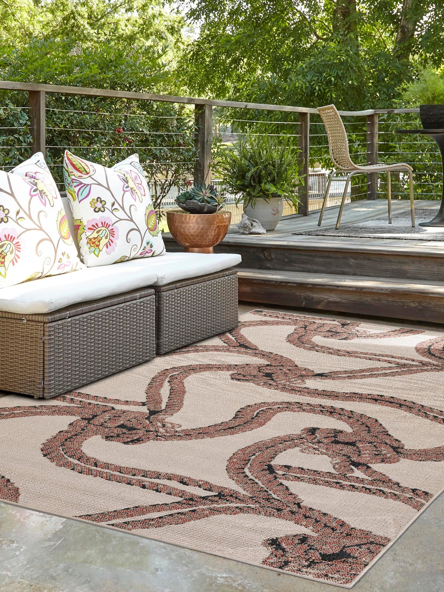 Beige 5' 1 x 8' Outdoor Coastal Rectangle Area Rug Weather Resistant for Patio, Deck, Terrace, Balcony, Porch 100% Polypropylene Coastal Decor Carpet for Sale at Rug Engine