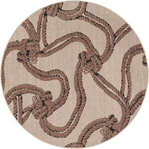 Beige 6' 1 x 6' 1 Outdoor Coastal Round Area Rug Weather Resistant for Patio, Deck, Terrace, Balcony, Porch 100% Polypropylene Coastal Decor Carpet for Sale at Rug Engine
