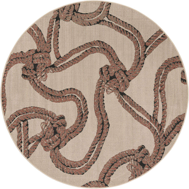 Beige 6' 1 x 6' 1 Outdoor Coastal Round Area Rug Weather Resistant for Patio, Deck, Terrace, Balcony, Porch 100% Polypropylene Coastal Decor Carpet for Sale at Rug Engine