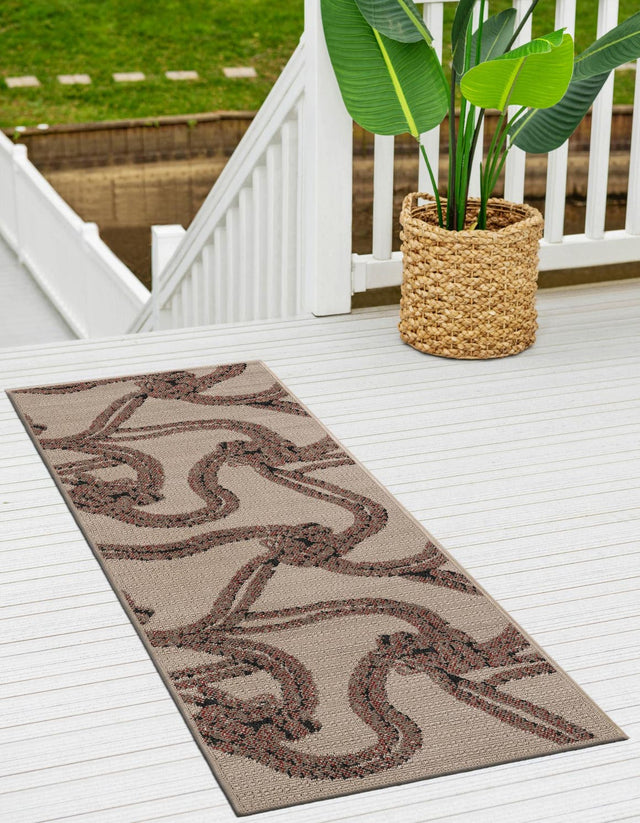 Beige 2' 7 x 10' Outdoor Coastal Runner Area Rug Weather Resistant for Patio, Deck, Terrace, Balcony, Porch 100% Polypropylene Coastal Decor Carpet for Sale at Rug Engine