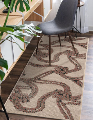 Beige 2' x 5' 1 Outdoor Coastal Runner Area Rug Weather Resistant for Patio, Deck, Terrace, Balcony, Porch 100% Polypropylene Coastal Decor Carpet for Sale at Rug Engine