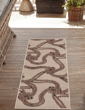 Beige 2' x 5' 1 Outdoor Coastal Runner Area Rug Weather Resistant for Patio, Deck, Terrace, Balcony, Porch 100% Polypropylene Coastal Decor Carpet for Sale at Rug Engine
