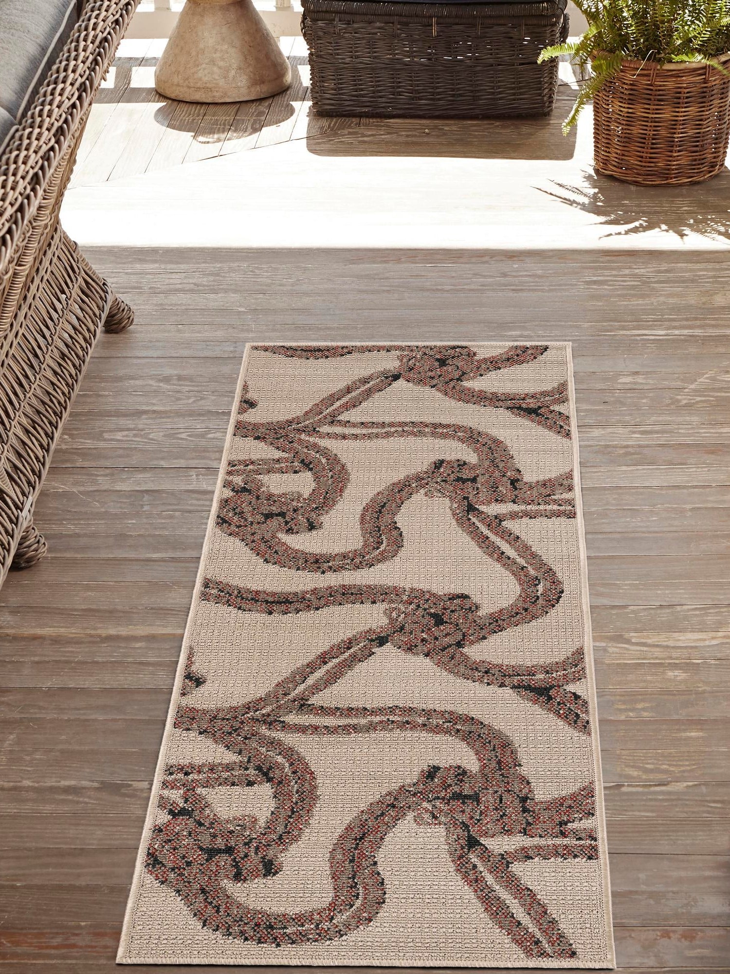 Beige 2' 7 x 10' Outdoor Coastal Runner Area Rug Weather Resistant for Patio, Deck, Terrace, Balcony, Porch 100% Polypropylene Coastal Decor Carpet for Sale at Rug Engine