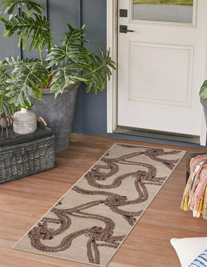 Beige 2' x 5' 1 Outdoor Coastal Runner Area Rug Weather Resistant for Patio, Deck, Terrace, Balcony, Porch 100% Polypropylene Coastal Decor Carpet for Sale at Rug Engine