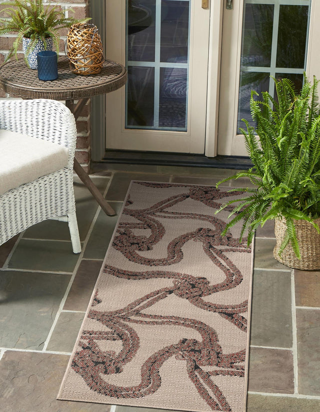 Beige 2' 7 x 12' Outdoor Coastal Runner Area Rug Weather Resistant for Patio, Deck, Terrace, Balcony, Porch 100% Polypropylene Coastal Decor Carpet for Sale at Rug Engine