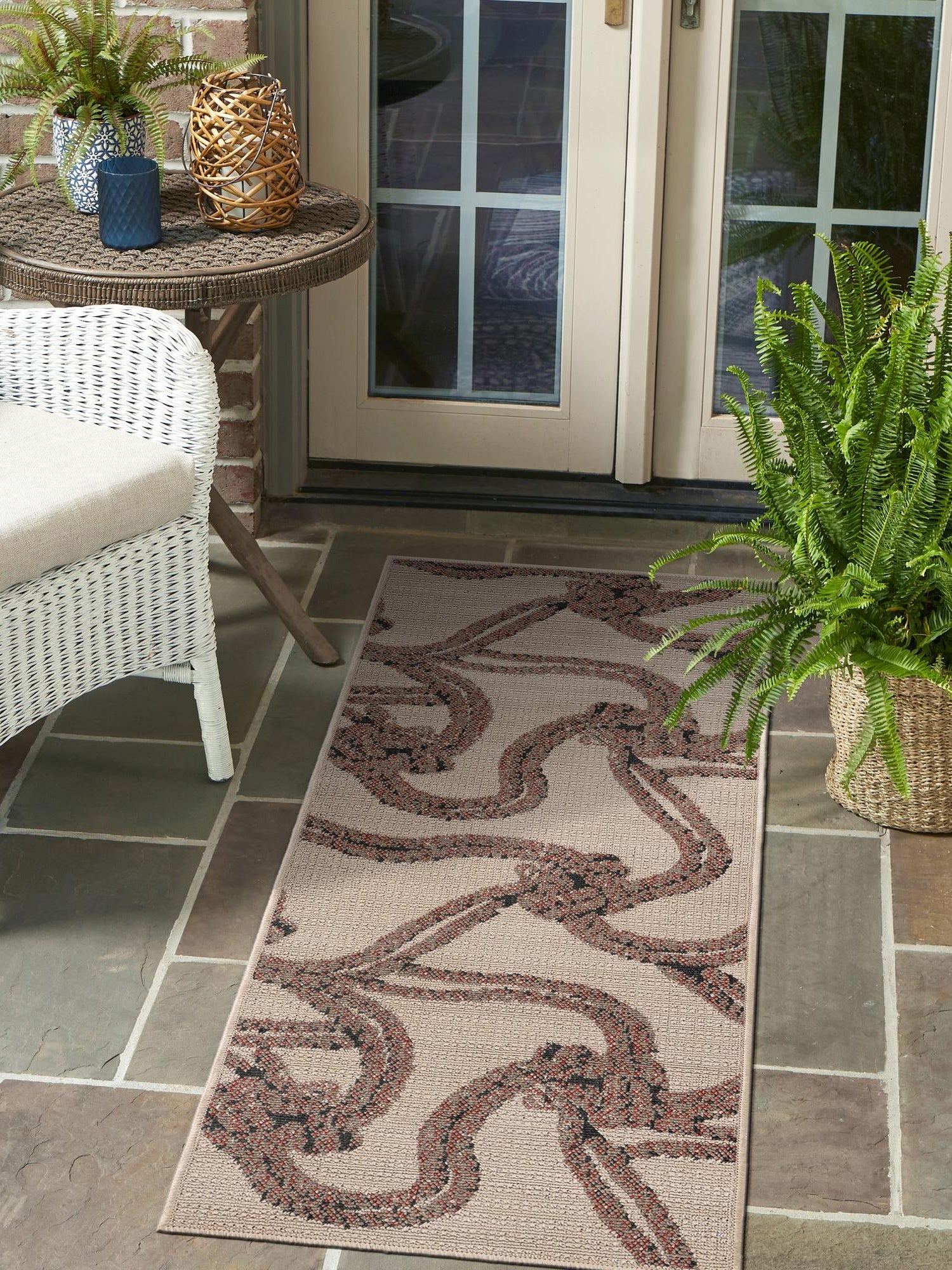 Beige 2' x 8' Outdoor Coastal Runner Area Rug Weather Resistant for Patio, Deck, Terrace, Balcony, Porch 100% Polypropylene Coastal Decor Carpet for Sale at Rug Engine
