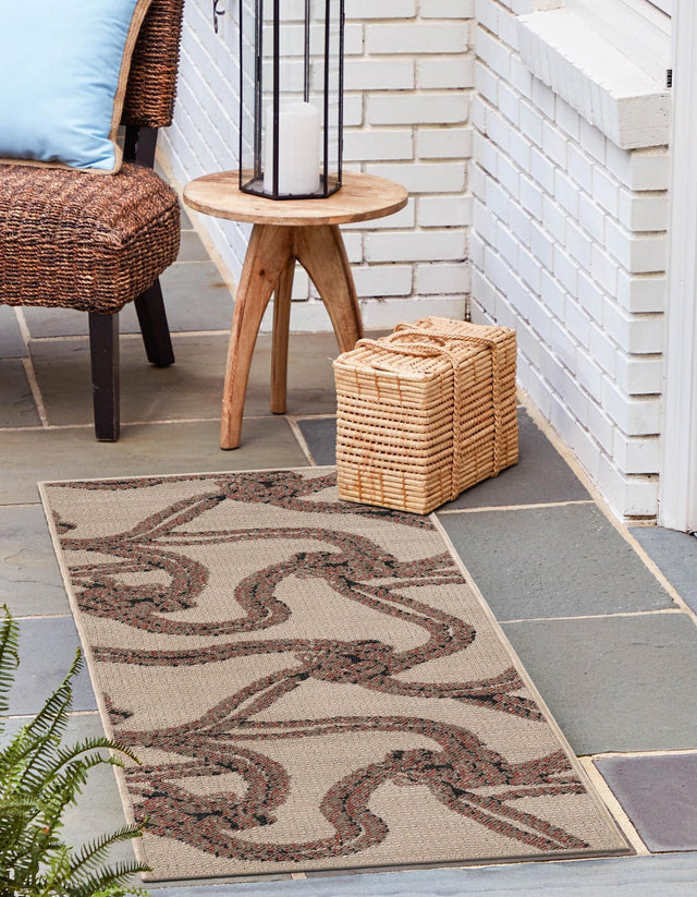 Beige 2' x 5' 1 Outdoor Coastal Runner Area Rug Weather Resistant for Patio, Deck, Terrace, Balcony, Porch 100% Polypropylene Coastal Decor Carpet for Sale at Rug Engine