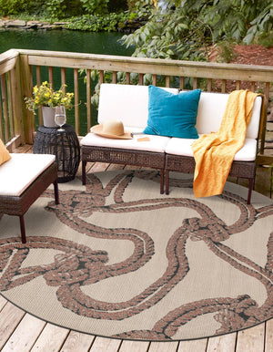 Beige 4' 1 x 4' 1 Outdoor Coastal Round Area Rug Weather Resistant for Patio, Deck, Terrace, Balcony, Porch 100% Polypropylene Coastal Decor Carpet for Sale at Rug Engine