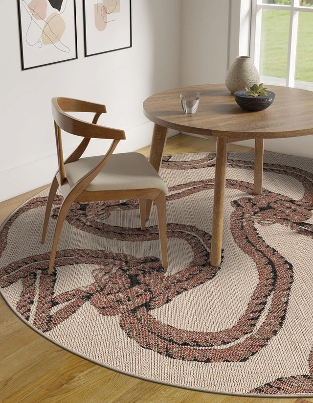 Beige 4' 1 x 4' 1 Outdoor Coastal Round Area Rug Weather Resistant for Patio, Deck, Terrace, Balcony, Porch 100% Polypropylene Coastal Decor Carpet for Sale at Rug Engine