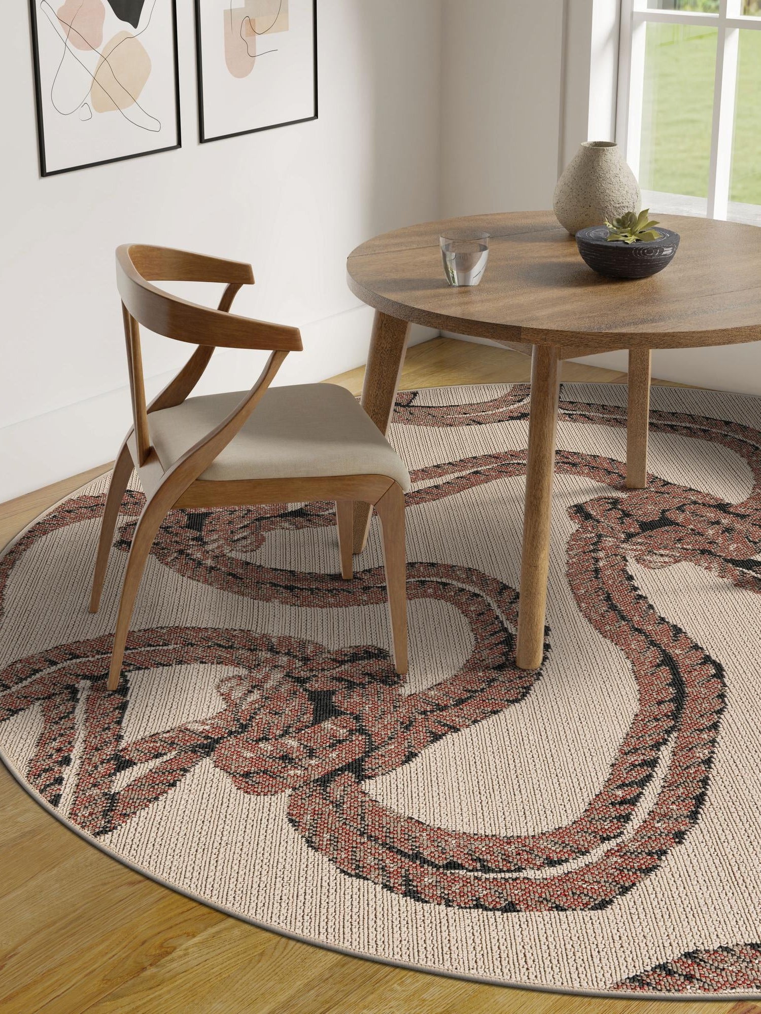 Beige 3' 1 x 3' 1 Outdoor Coastal Round Area Rug Weather Resistant for Patio, Deck, Terrace, Balcony, Porch 100% Polypropylene Coastal Decor Carpet for Sale at Rug Engine