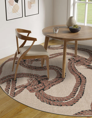 Beige 3' 1 x 3' 1 Outdoor Coastal Round Area Rug Weather Resistant for Patio, Deck, Terrace, Balcony, Porch 100% Polypropylene Coastal Decor Carpet for Sale at Rug Engine