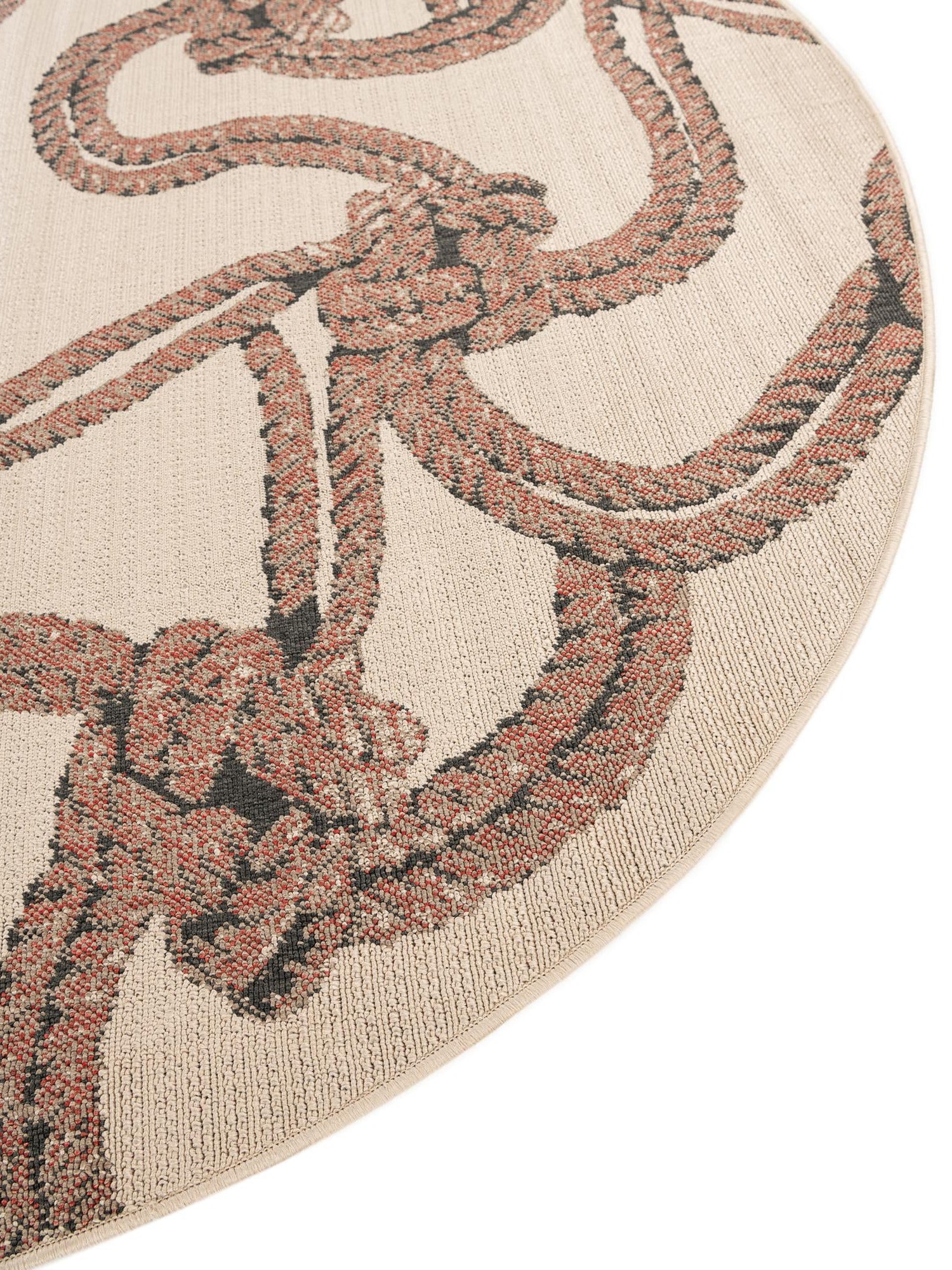 Beige 4' 1 x 4' 1 Outdoor Coastal Round Area Rug Weather Resistant for Patio, Deck, Terrace, Balcony, Porch 100% Polypropylene Coastal Decor Carpet for Sale at Rug Engine