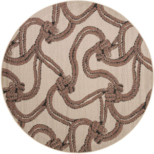 Beige 7' 10 x 7' 10 Outdoor Coastal Round Area Rug Weather Resistant for Patio, Deck, Terrace, Balcony, Porch 100% Polypropylene Coastal Decor Carpet for Sale at Rug Engine