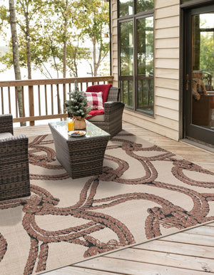 Beige 7' 10 x 7' 10 Outdoor Coastal Square Area Rug Weather Resistant for Patio, Deck, Terrace, Balcony, Porch 100% Polypropylene Coastal Decor Carpet for Sale at Rug Engine