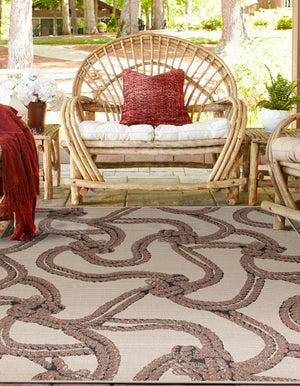 Beige 7' 10 x 7' 10 Outdoor Coastal Square Area Rug Weather Resistant for Patio, Deck, Terrace, Balcony, Porch 100% Polypropylene Coastal Decor Carpet for Sale at Rug Engine