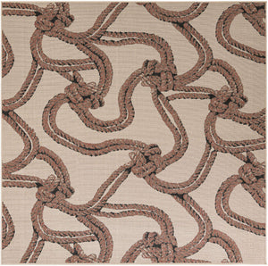 Beige 7' 10 x 7' 10 Outdoor Coastal Square Area Rug Weather Resistant for Patio, Deck, Terrace, Balcony, Porch 100% Polypropylene Coastal Decor Carpet for Sale at Rug Engine