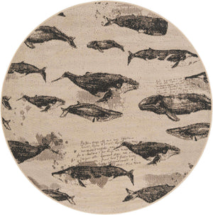 Beige 5' 1 x 5' 1 Outdoor Coastal Round Area Rug Weather Resistant for Patio, Deck, Terrace, Balcony, Porch 100% Polypropylene Coastal Decor Carpet for Sale at Rug Engine