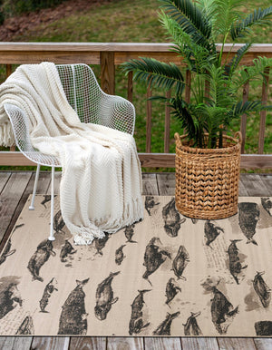 Beige 9' x 12' Outdoor Coastal Rectangle Area Rug Weather Resistant for Patio, Deck, Terrace, Balcony, Porch 100% Polypropylene Coastal Decor Carpet for Sale at Rug Engine