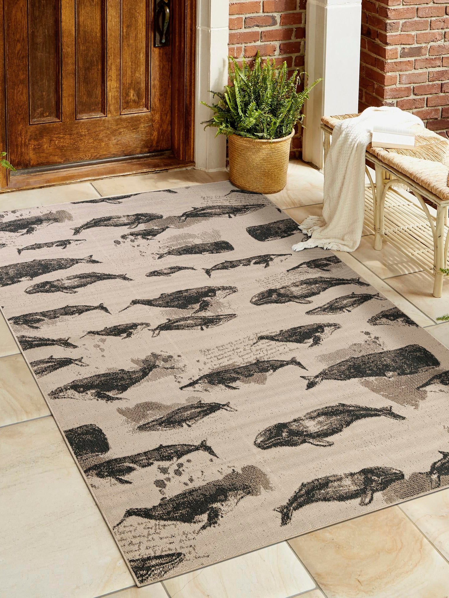 Beige 9' x 12' Outdoor Coastal Rectangle Area Rug Weather Resistant for Patio, Deck, Terrace, Balcony, Porch 100% Polypropylene Coastal Decor Carpet for Sale at Rug Engine