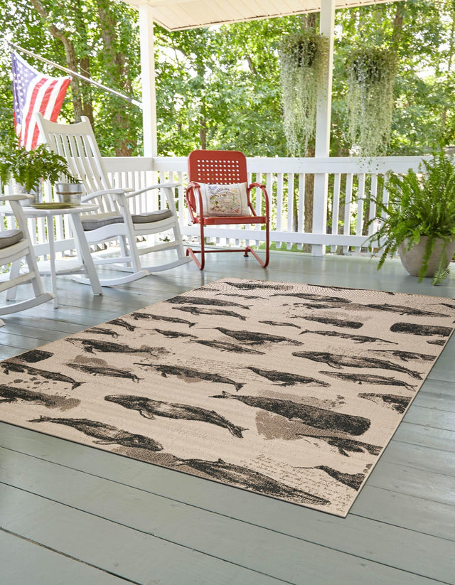 Beige 6' 1 x 9' Outdoor Coastal Rectangle Area Rug Weather Resistant for Patio, Deck, Terrace, Balcony, Porch 100% Polypropylene Coastal Decor Carpet for Sale at Rug Engine