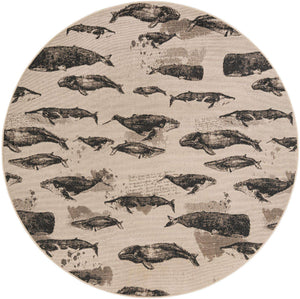 Beige 6' 1 x 6' 1 Outdoor Coastal Round Area Rug Weather Resistant for Patio, Deck, Terrace, Balcony, Porch 100% Polypropylene Coastal Decor Carpet for Sale at Rug Engine