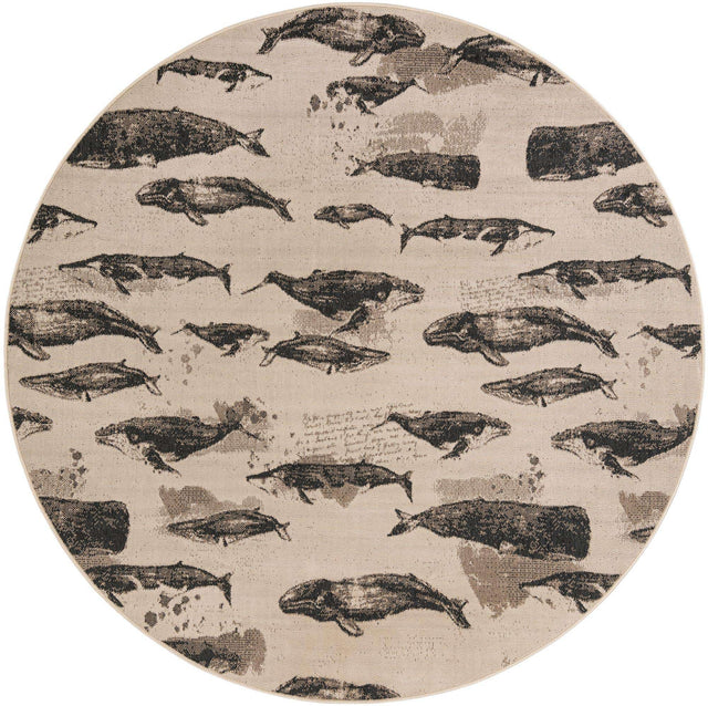 Beige 6' 1 x 6' 1 Outdoor Coastal Round Area Rug Weather Resistant for Patio, Deck, Terrace, Balcony, Porch 100% Polypropylene Coastal Decor Carpet for Sale at Rug Engine