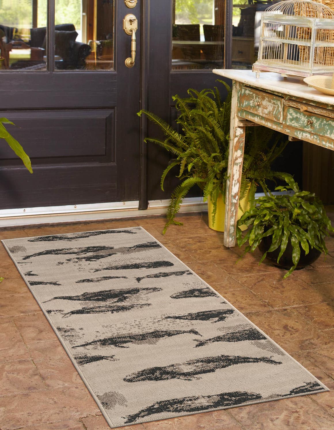 Beige 2' x 6' 1 Outdoor Coastal Runner Area Rug Weather Resistant for Patio, Deck, Terrace, Balcony, Porch 100% Polypropylene Coastal Decor Carpet for Sale at Rug Engine