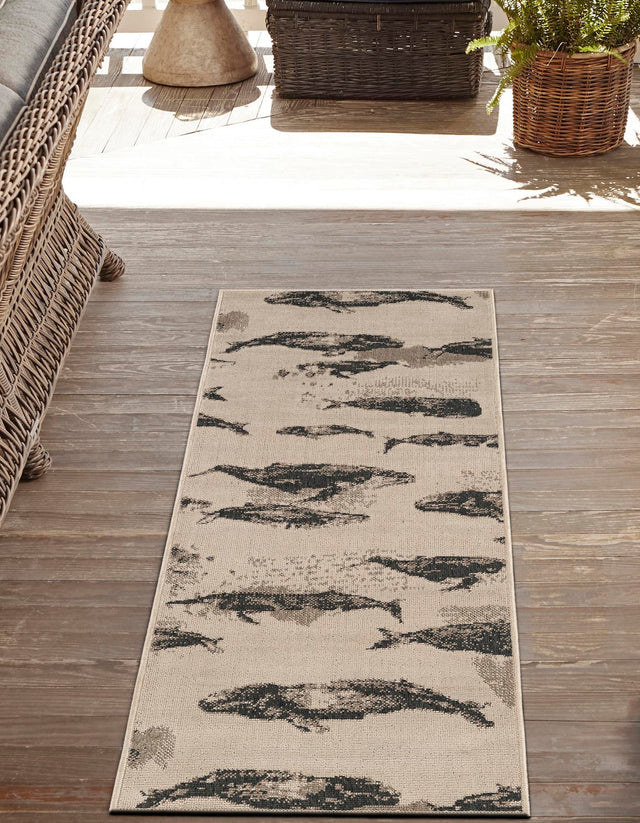 Beige 2' 7 x 12' Outdoor Coastal Runner Area Rug Weather Resistant for Patio, Deck, Terrace, Balcony, Porch 100% Polypropylene Coastal Decor Carpet for Sale at Rug Engine