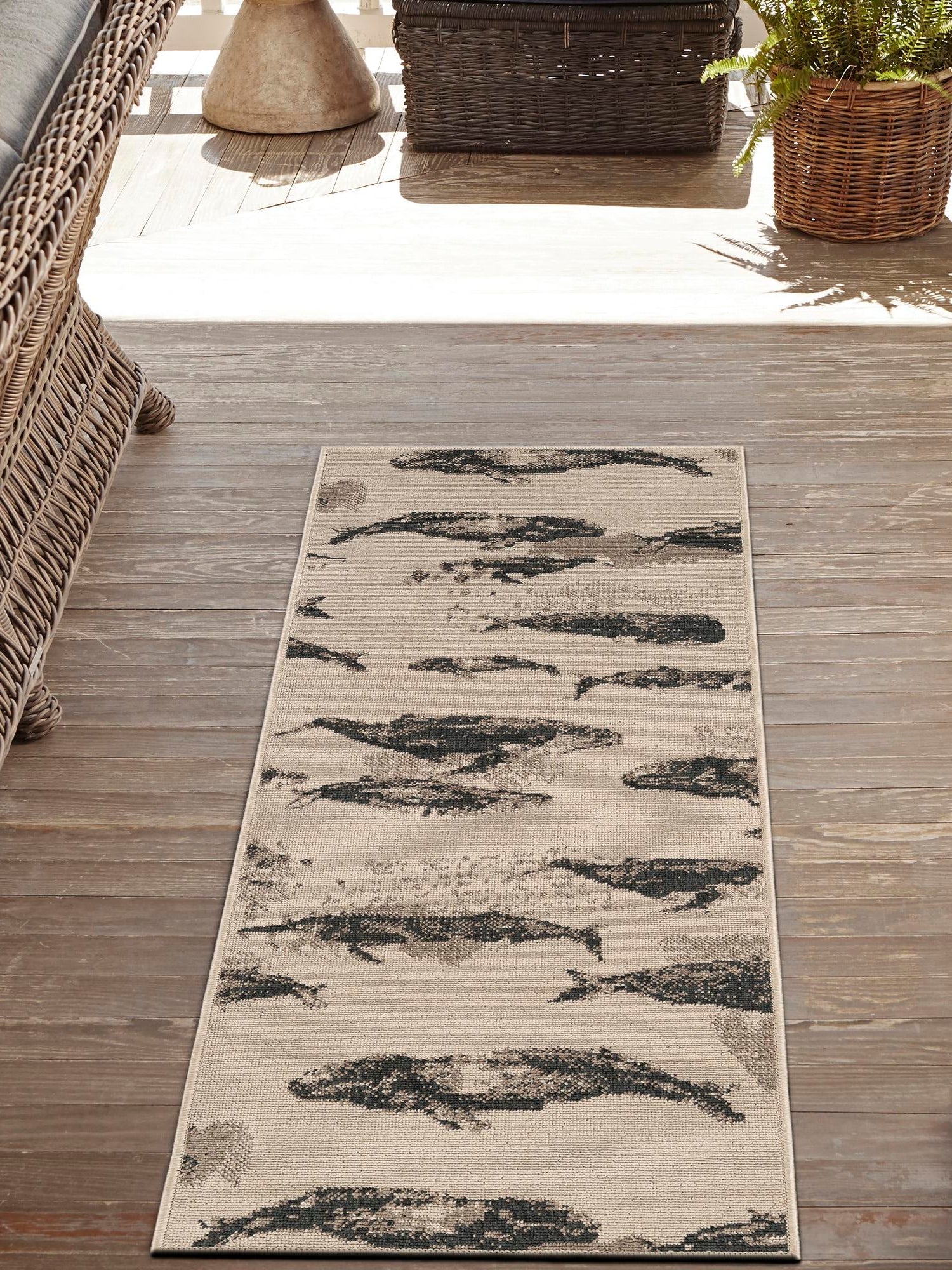 Beige 2' x 8' Outdoor Coastal Runner Area Rug Weather Resistant for Patio, Deck, Terrace, Balcony, Porch 100% Polypropylene Coastal Decor Carpet for Sale at Rug Engine
