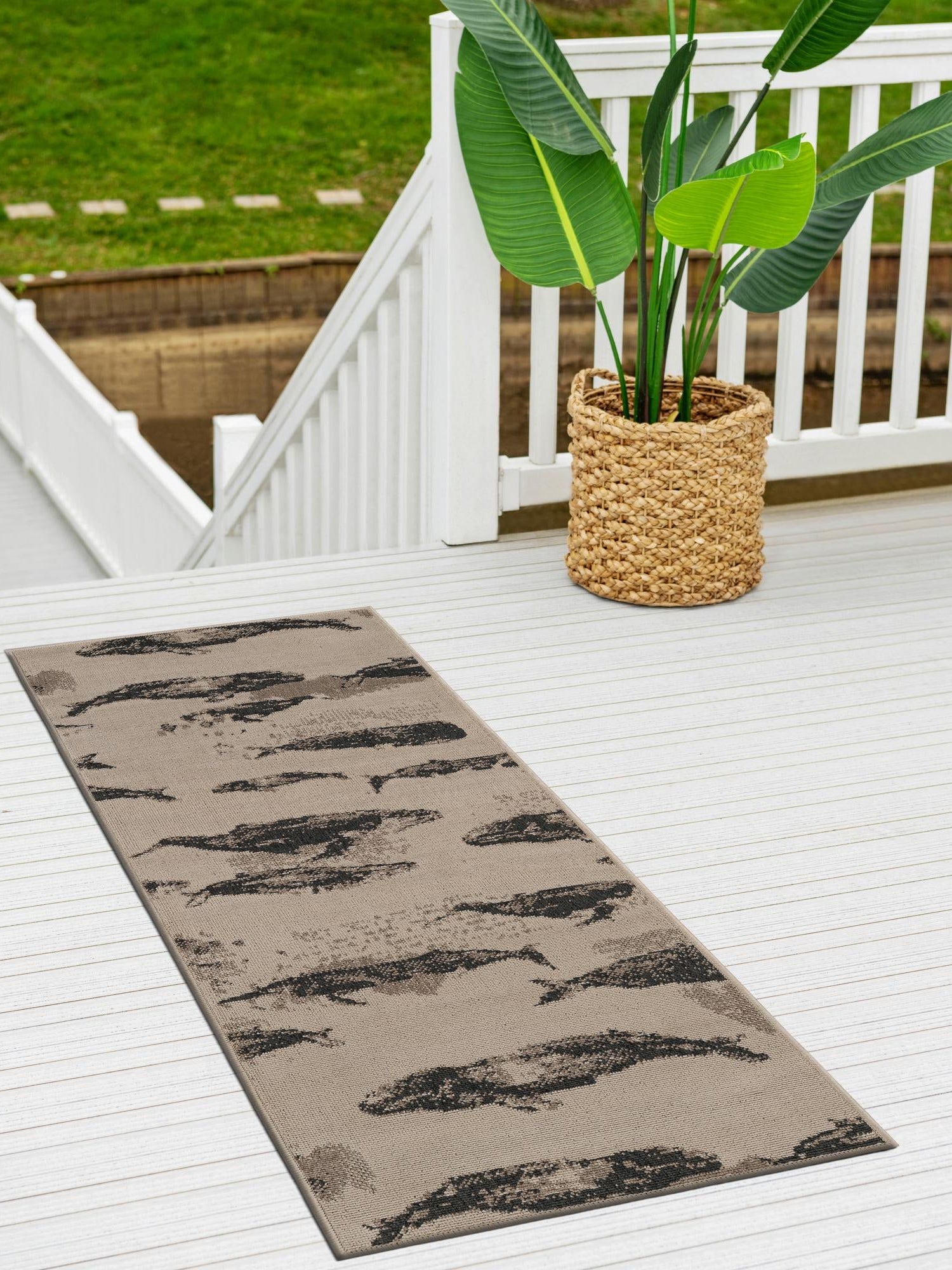 Beige 2' 7 x 10' Outdoor Coastal Runner Area Rug Weather Resistant for Patio, Deck, Terrace, Balcony, Porch 100% Polypropylene Coastal Decor Carpet for Sale at Rug Engine