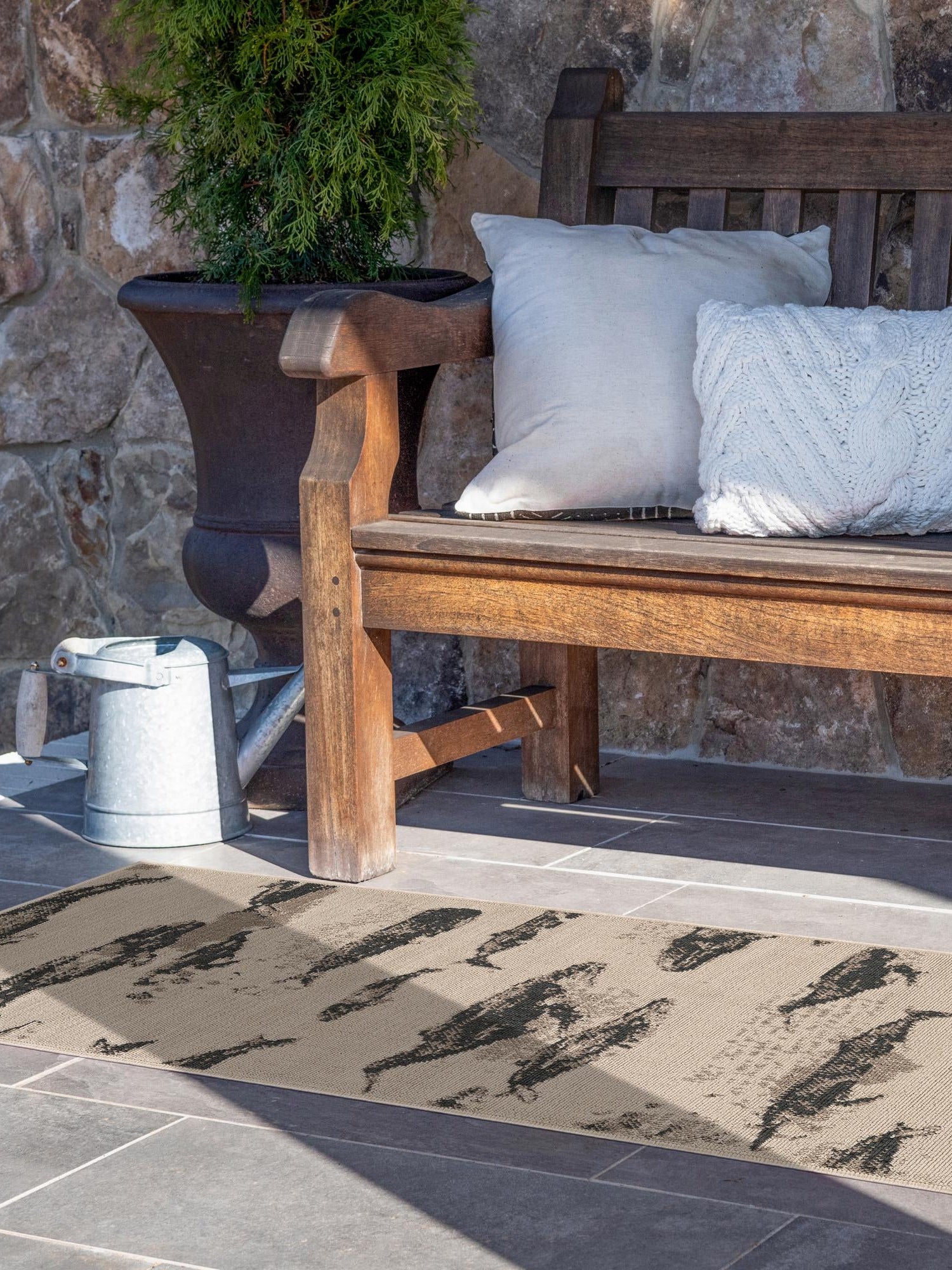 Beige 2' x 5' 1 Outdoor Coastal Runner Area Rug Weather Resistant for Patio, Deck, Terrace, Balcony, Porch 100% Polypropylene Coastal Decor Carpet for Sale at Rug Engine
