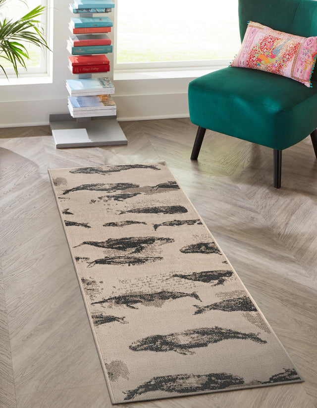 Beige 2' x 5' 1 Outdoor Coastal Runner Area Rug Weather Resistant for Patio, Deck, Terrace, Balcony, Porch 100% Polypropylene Coastal Decor Carpet for Sale at Rug Engine