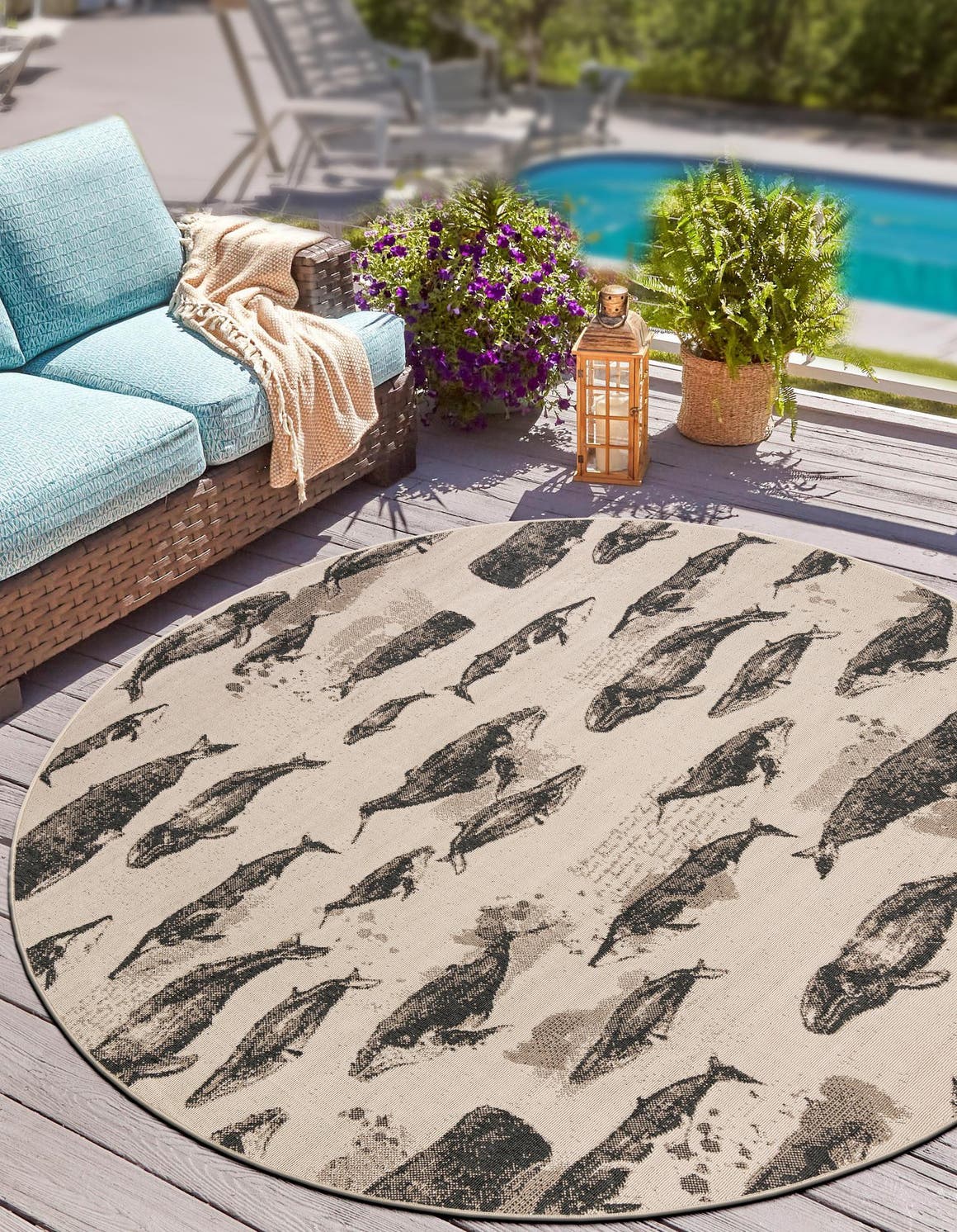 Beige 4' 1 x 4' 1 Outdoor Coastal Round Area Rug Weather Resistant for Patio, Deck, Terrace, Balcony, Porch 100% Polypropylene Coastal Decor Carpet for Sale at Rug Engine