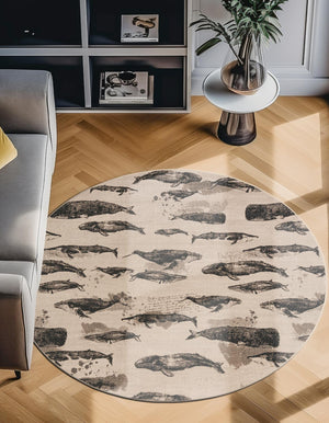 Beige 4' 1 x 4' 1 Outdoor Coastal Round Area Rug Weather Resistant for Patio, Deck, Terrace, Balcony, Porch 100% Polypropylene Coastal Decor Carpet for Sale at Rug Engine