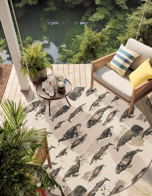 Beige 6' 1 x 6' 1 Outdoor Coastal Round Area Rug Weather Resistant for Patio, Deck, Terrace, Balcony, Porch 100% Polypropylene Coastal Decor Carpet for Sale at Rug Engine