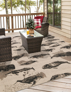 Beige 7' 10 x 7' 10 Outdoor Coastal Square Area Rug Weather Resistant for Patio, Deck, Terrace, Balcony, Porch 100% Polypropylene Coastal Decor Carpet for Sale at Rug Engine