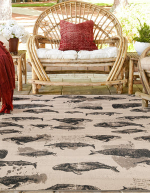 Beige 7' 10 x 7' 10 Outdoor Coastal Square Area Rug Weather Resistant for Patio, Deck, Terrace, Balcony, Porch 100% Polypropylene Coastal Decor Carpet for Sale at Rug Engine
