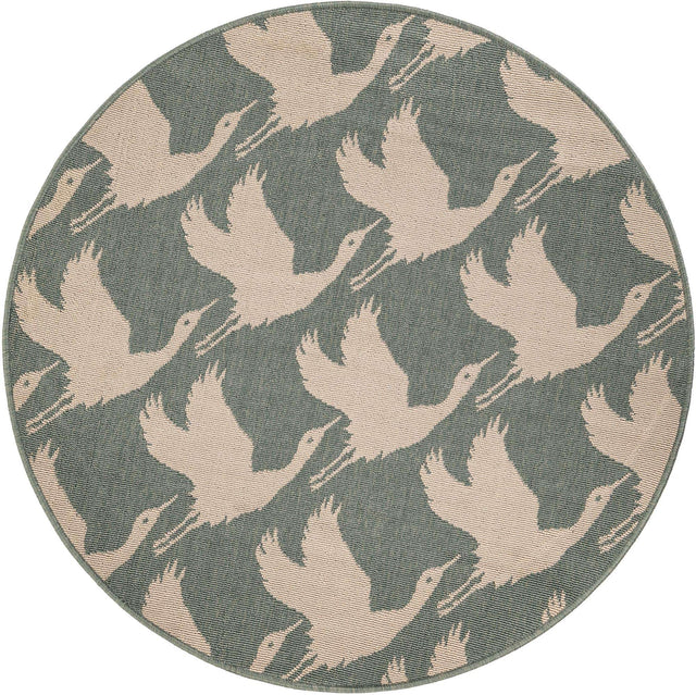 Stone Blue 4' 1 x 4' 1 Outdoor Coastal Round Area Rug Weather Resistant for Patio, Deck, Terrace, Balcony, Porch 100% Polypropylene Coastal Decor Carpet for Sale at Rug Engine