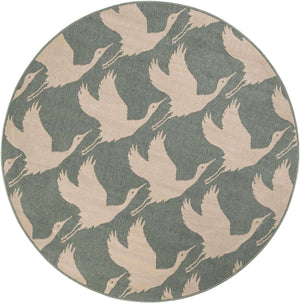 Stone Blue 5' 1 x 5' 1 Outdoor Coastal Round Area Rug Weather Resistant for Patio, Deck, Terrace, Balcony, Porch 100% Polypropylene Coastal Decor Carpet for Sale at Rug Engine