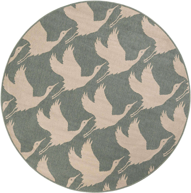 Stone Blue 5' 1 x 5' 1 Outdoor Coastal Round Area Rug Weather Resistant for Patio, Deck, Terrace, Balcony, Porch 100% Polypropylene Coastal Decor Carpet for Sale at Rug Engine