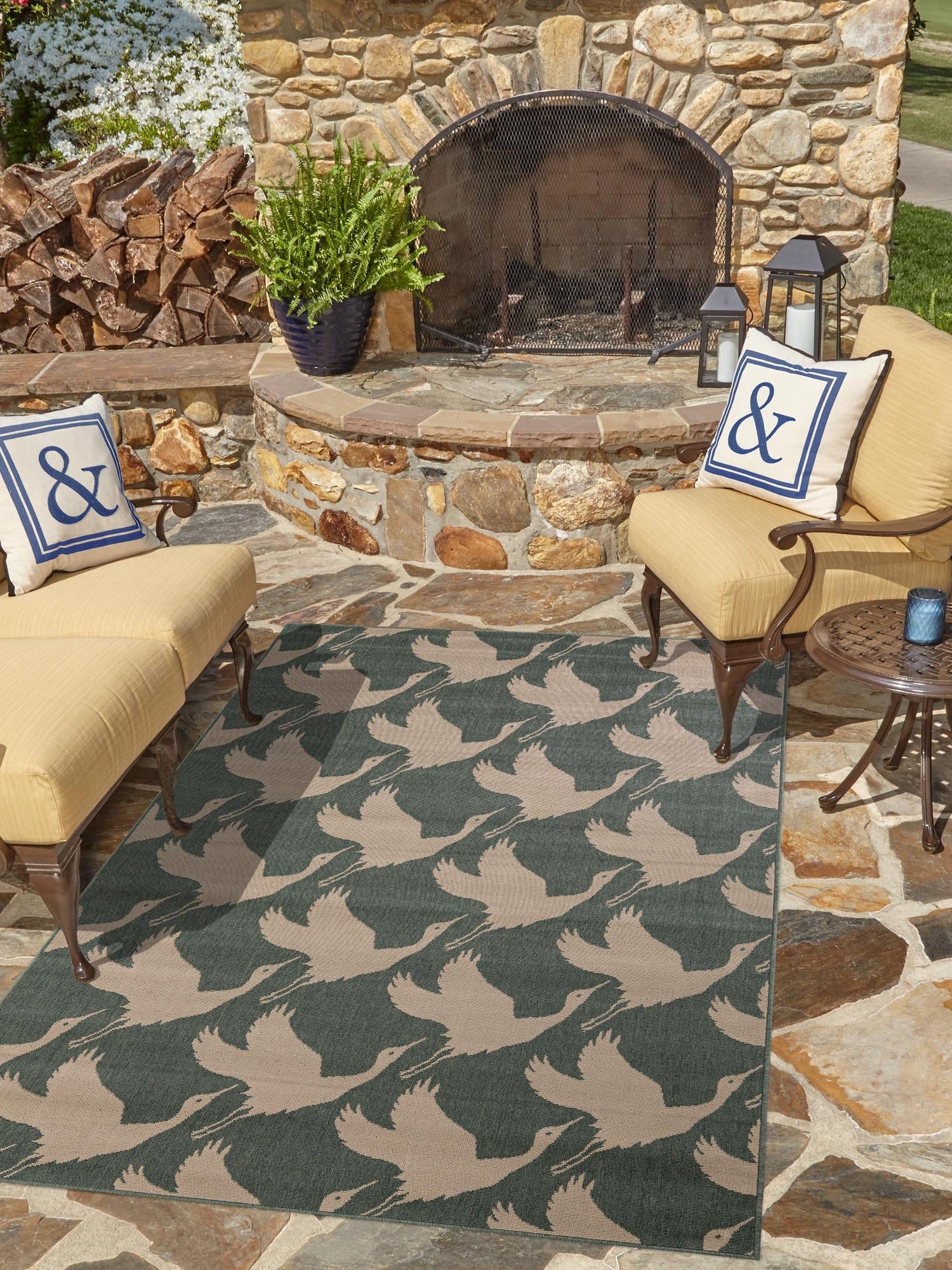 Stone Blue 4' 1 x 6' 1 Outdoor Coastal Rectangle Area Rug Weather Resistant for Patio, Deck, Terrace, Balcony, Porch 100% Polypropylene Coastal Decor Carpet for Sale at Rug Engine