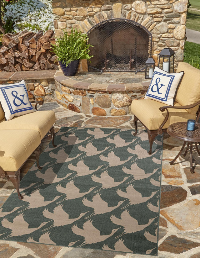 Stone Blue 6' 1 x 9' Outdoor Coastal Rectangle Area Rug Weather Resistant for Patio, Deck, Terrace, Balcony, Porch 100% Polypropylene Coastal Decor Carpet for Sale at Rug Engine
