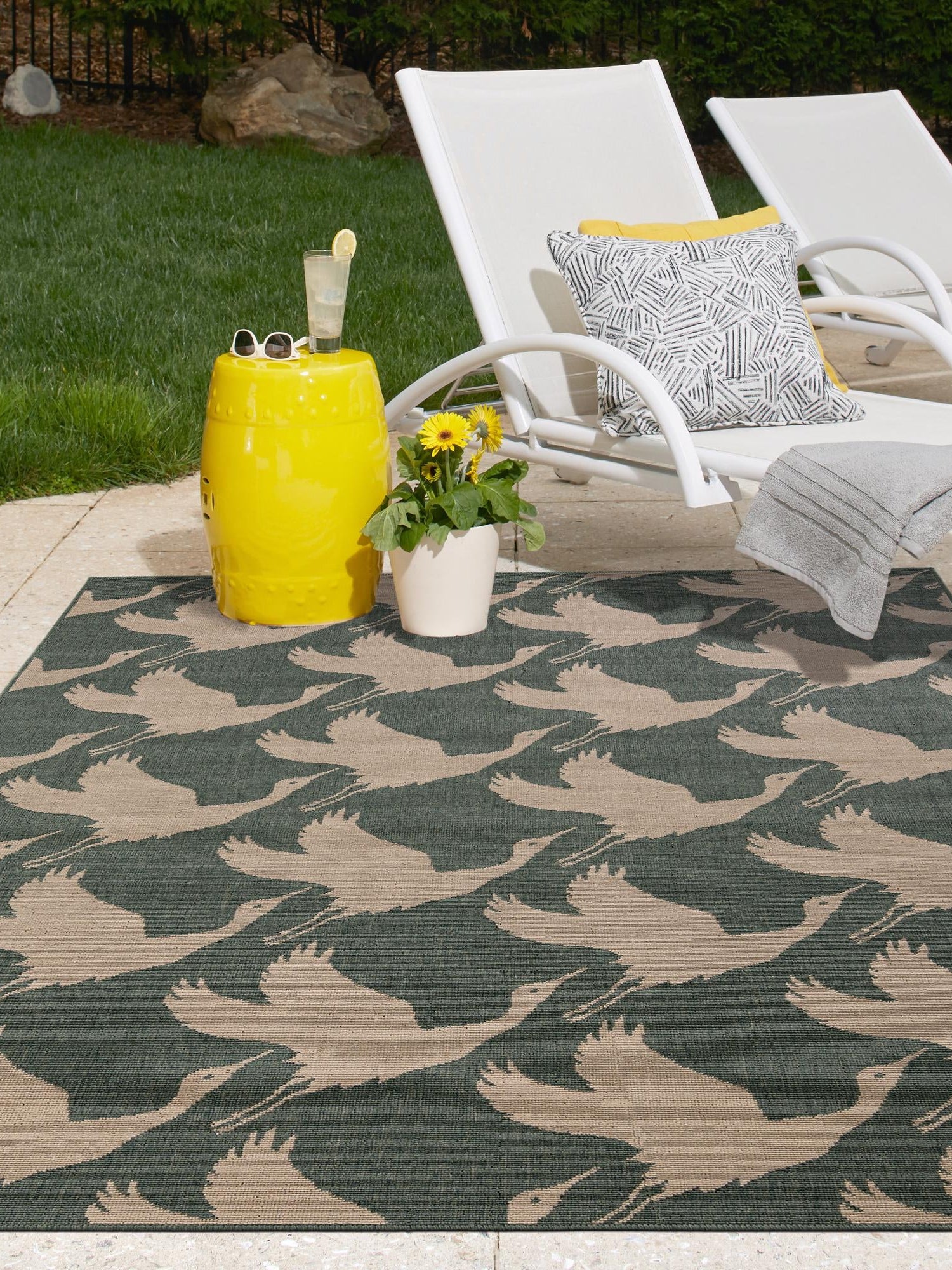 Stone Blue 5' 1 x 8' Outdoor Coastal Rectangle Area Rug Weather Resistant for Patio, Deck, Terrace, Balcony, Porch 100% Polypropylene Coastal Decor Carpet for Sale at Rug Engine