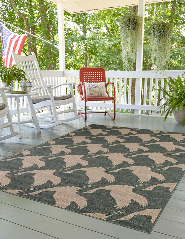 Stone Blue 6' 1 x 9' Outdoor Coastal Rectangle Area Rug Weather Resistant for Patio, Deck, Terrace, Balcony, Porch 100% Polypropylene Coastal Decor Carpet for Sale at Rug Engine