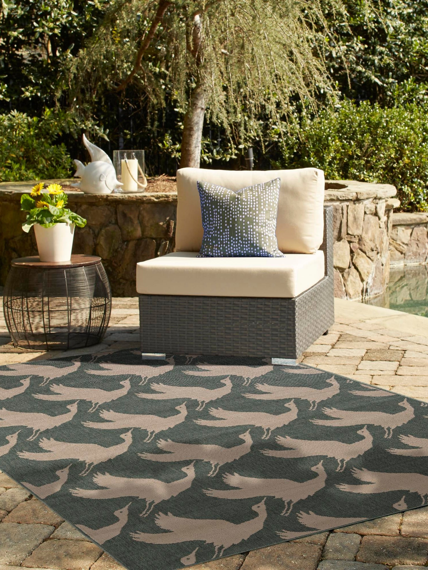 Stone Blue 4' 1 x 6' 1 Outdoor Coastal Rectangle Area Rug Weather Resistant for Patio, Deck, Terrace, Balcony, Porch 100% Polypropylene Coastal Decor Carpet for Sale at Rug Engine
