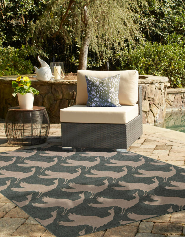 Stone Blue 4' 1 x 6' 1 Outdoor Coastal Rectangle Area Rug Weather Resistant for Patio, Deck, Terrace, Balcony, Porch 100% Polypropylene Coastal Decor Carpet for Sale at Rug Engine