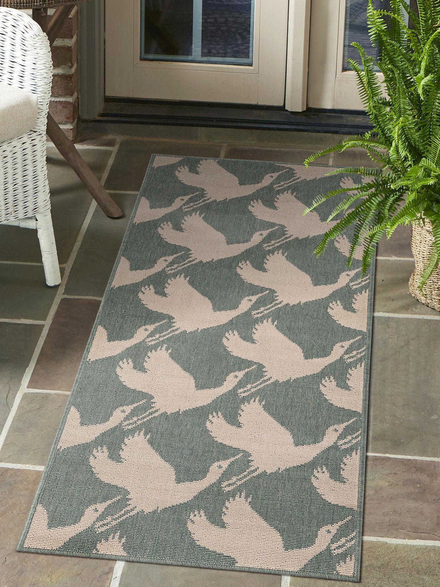 Stone Blue 2' x 8' Outdoor Coastal Runner Area Rug Weather Resistant for Patio, Deck, Terrace, Balcony, Porch 100% Polypropylene Coastal Decor Carpet for Sale at Rug Engine