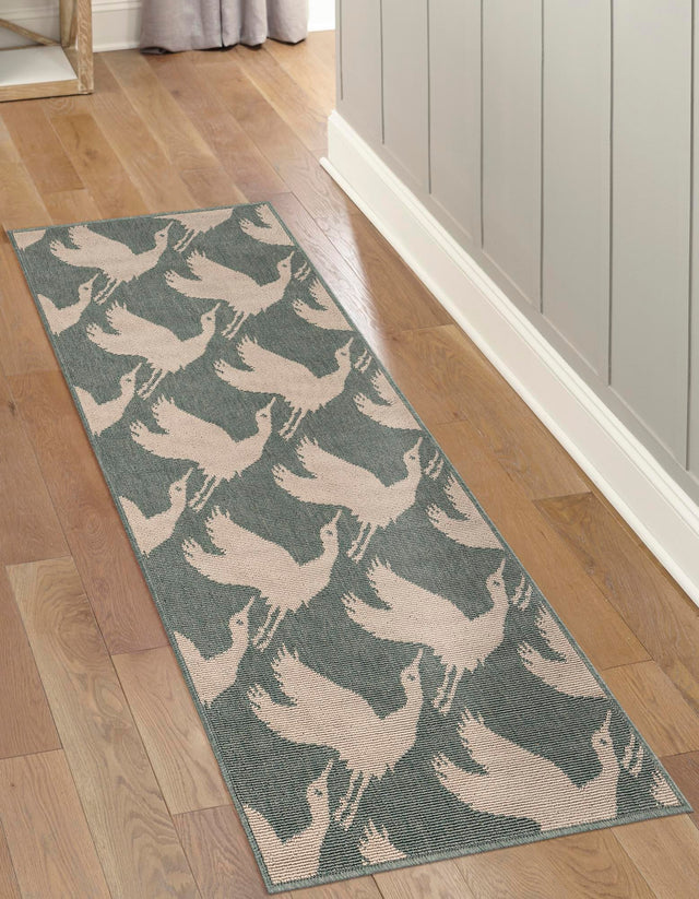 Stone Blue 2' x 5' 1 Outdoor Coastal Runner Area Rug Weather Resistant for Patio, Deck, Terrace, Balcony, Porch 100% Polypropylene Coastal Decor Carpet for Sale at Rug Engine