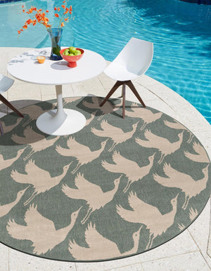 Stone Blue 7' 10 x 7' 10 Outdoor Coastal Round Area Rug Weather Resistant for Patio, Deck, Terrace, Balcony, Porch 100% Polypropylene Coastal Decor Carpet for Sale at Rug Engine